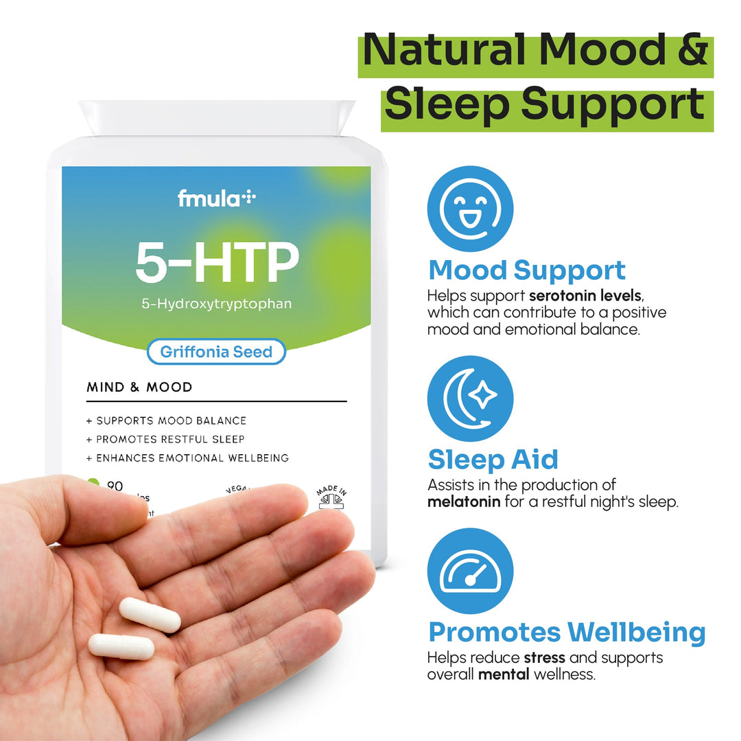 Complément Alimentaire 5-HTP 200 Mg Fort - 30/60/120 Capsules Pour Humeur, Sommeil & Cerveau
