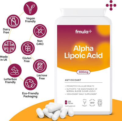Alpha Lipoic Acid 300mg Capsules | High Strength R-ALA & S-ALA Alpha-Lipoic Acid Helps Support Cellular Health & Blood Sugar Levels | Vegan & UK Made - 120 Capsules fmula+