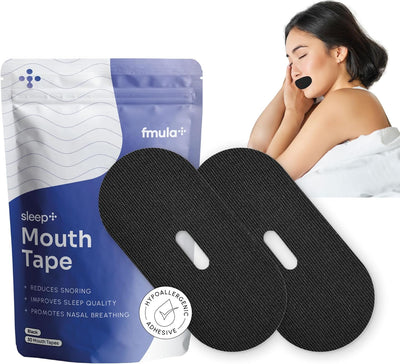 fmula+ Sleep Tape 30 Strips - Mouth Tape for Sleeping, Snoring Aid Mouth Tape for Men and Women, Helps Stop Snoring and Supports Nasal Breathing, Black fmula+