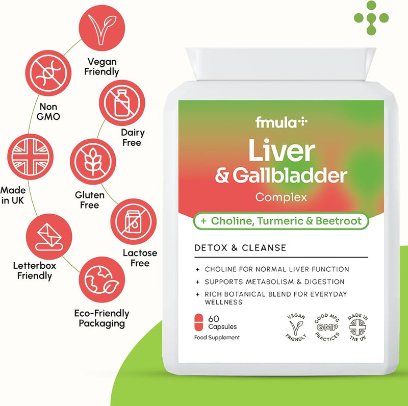 Liver Detox & Gallbladder Cleanse Supplement - Natural Liver Cleanse Detox and Repair Complex with Choline, Turmeric, Beetroot, Garlic, NAC & Alpha Lipoic Acid - UK Made Liver Support Supplements fmula+