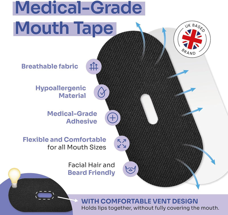 fmula+ Sleep Tape 30 Strips - Mouth Tape for Sleeping, Snoring Aid Mouth Tape for Men and Women, Helps Stop Snoring and Supports Nasal Breathing, Black fmula+