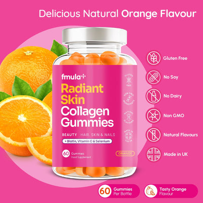 Collagen gummies pineapple flavour supplement made in uk with biotin, vitamin c, and selenium for skin, hair and nails.