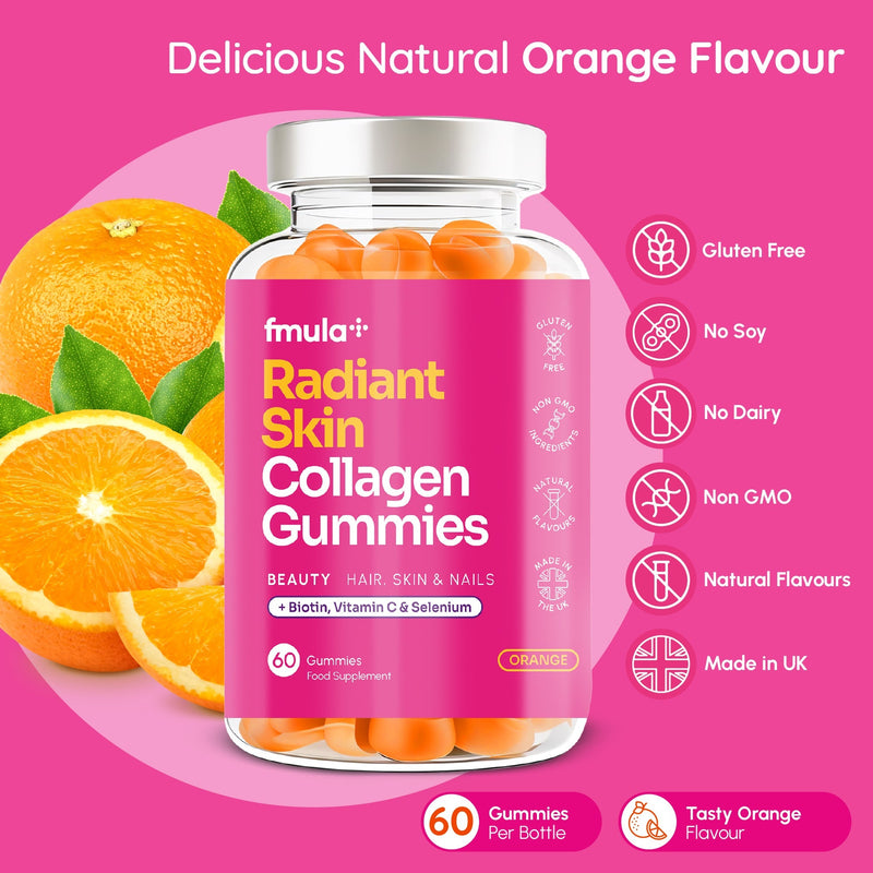 Collagen gummies pineapple flavour supplement made in uk with biotin, vitamin c, and selenium for skin, hair and nails.